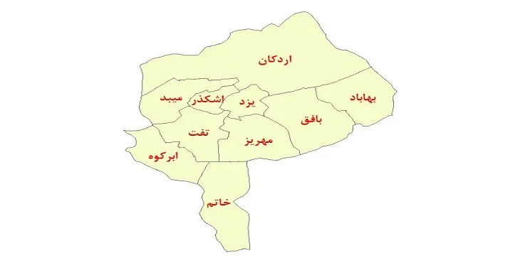 نقشه شیپ فایل شهرستانهای استان یزد سال 1400