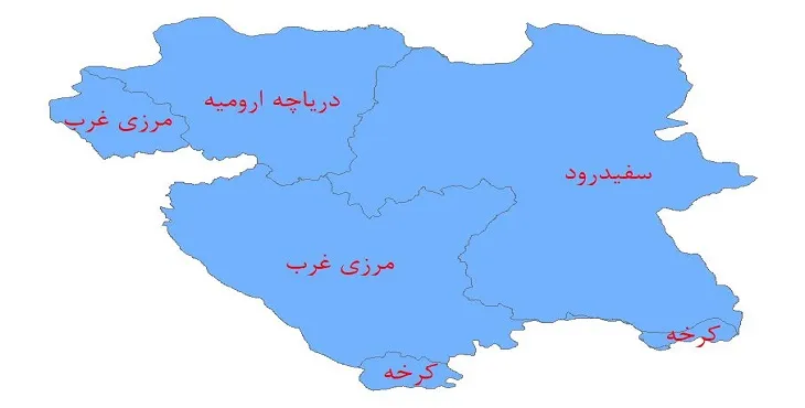 نقشه شیپ فایل حوضه های آبریز استان کردستان