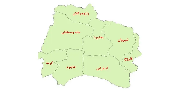 نقشه شیپ فایل شهرستانهای استان خراسان شمالی سال 1400