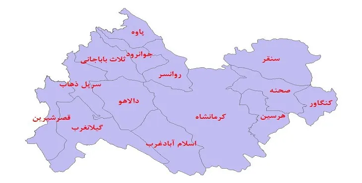 نقشه شیپ فایل شهرستانهای استان کرمانشاه سال 1400