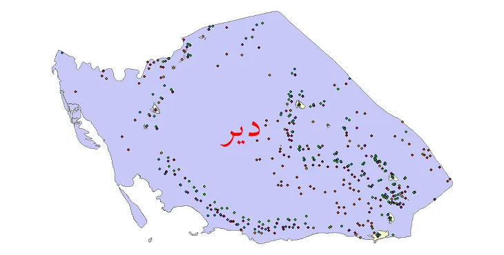 شیپ فایل جمعیت نقاط شهری و روستایی شهرستان دیر از سال 1335 تا 1395