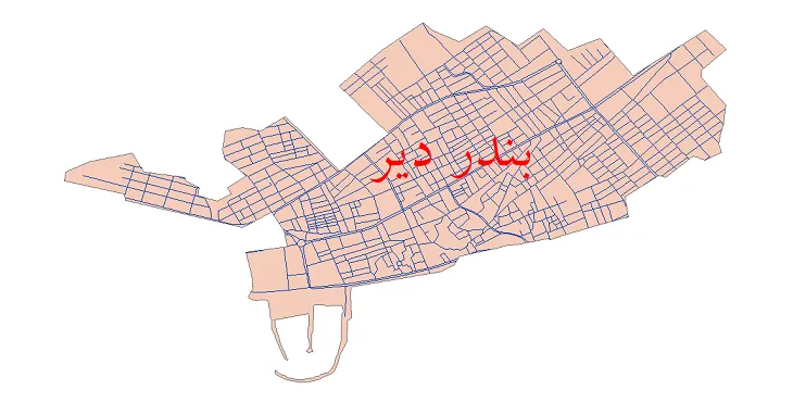 جدیدترین نقشه شیپ فایل شبکه معابر شهر بندر دیر + pdf