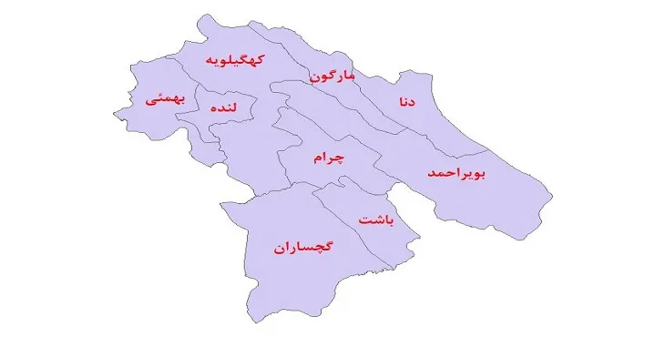 نقشه شیپ فایل شهرستانهای استان کهگیلویه و بویراحمد سال 1400